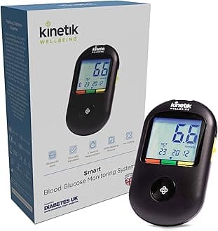 Kinetik Wellbeing Smart Blood Sugar Monitor - Glucometer Kit for Diabetic Home Testing Used by the NHS, Blood Glucose Meter for Precise Sugar Monitoring, Suitable for Pregnancy, Supporting Diabetes UK