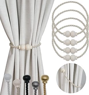 4 Pack Magnetic Curtain Tiebacks Modern Handmade Rope Curtain Tie Backs Decorative Drapes Weave Holdbacks for Home Outdoor Bedroom Office Decorative Curtain, Beige