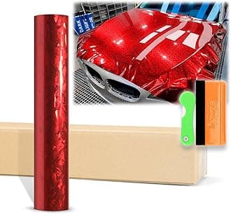 12"x60" (1FTx5FT) Gloss Red 24K Chopped Forged Carbon Fiber Textured Vinyl Wrap Auto Car Sticker Decal Sticker Film Sheet Bubble Free Air Release Technology with Tool Kit