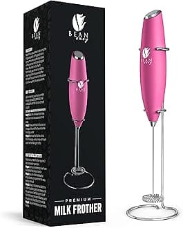 Bean Envy Milk Frother for Coffee - Handheld, Mini Electric Drink Mixer, Foamer & Frother with Stand for Coffee, Lattes, Hot Chocolates and Shakes - Raspberry