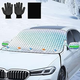 Windshield Snow Cover for Car SUV, Heavy Duty Waterproof Ice Shield with Mirror Flaps, Anti-Hail Frost, All Weather Exterior Protector for Winter Snow Rain Sun UV, Fits Most Vehicles