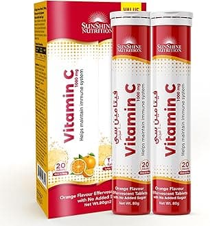 Sunshine Nutrition Vitamin C Orange Effervescent 20 Tablets x Pack of 2) (40 tabs)