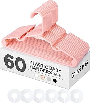 Smartor Pink Plastic Baby Hangers 60 Pack, Durable Kids Hangers with Dividers, Space Saving Baby Clothes Hangers for Closet, Cute Baby Hangers for Nursery, Clothing Hangers for Infant, Baby, Kids
