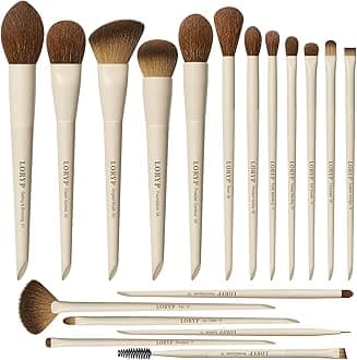 Makeup Brushes Set Labeled 18 Piece Face and Eye Brush Set Ultra soft hair Foundation, Concealer, Blush, Contour, Blending, Eyeshadow Khaki Brush kit