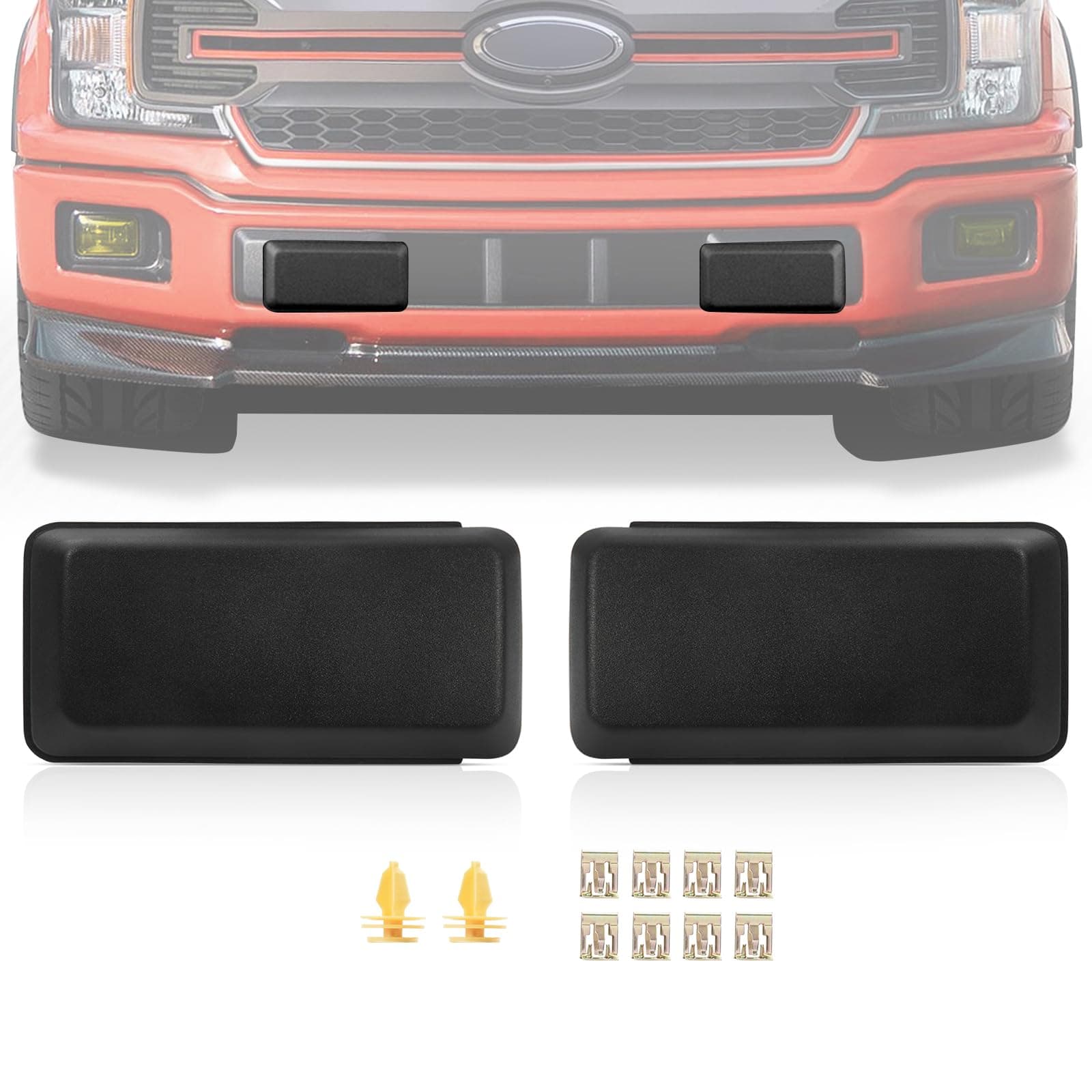 2Pcs F150 Front Bumper Guards Pads Cover Insert Cap Compatible with Ford F-150 2018 2019 2020 Replace# JL3Z17E810AB for Front Left Driver & Right Passenger Side (Matte Black)