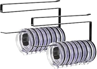 - 2 Pack Tumbler Lid Organizer, Horizontal Tumbler Lid Storage Hook to Hold Up 20 Lids, Space Saving Cup Lid Holders Under Cabinet Tumbler Lid Hook for Kitchen Organizer, Paper Towel Rack Hanger (Black)
