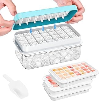 Ice Cube Tray with Lid and Bin, PHINOX 84 pcs Ice Trays for Freezer, Ice Cube Trays for Freezer with 3 trays, Container, Lid & Ice Scoop, BPA Free