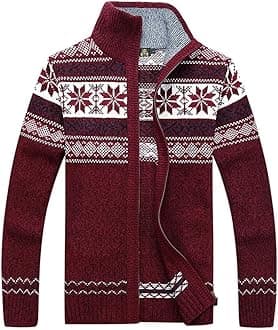 Men's Cardigan Sweaters Stand Collar Cable Thick Knitted Full Zip Sweater with Pattern