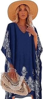 Women's Swimsuit Cover up Beach Kaftan for Bathing Suit with Floral Pattern