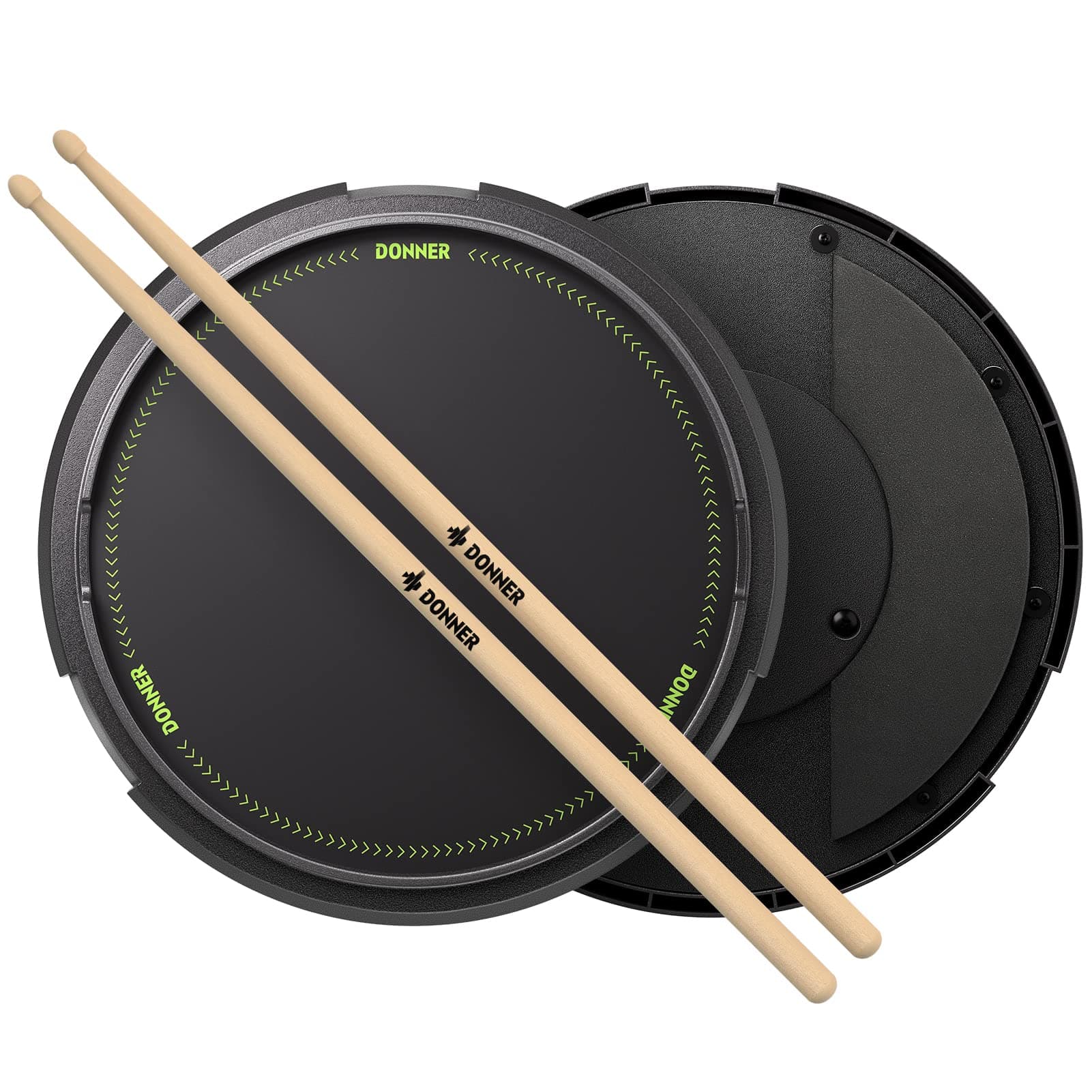 Donner Drum Pad 12 Inches, Quiet Drum Practice Pad Built-in Detachable Ball Box with Drum Sticks, 40 International Snare Drum Rudiments Score Included - Black