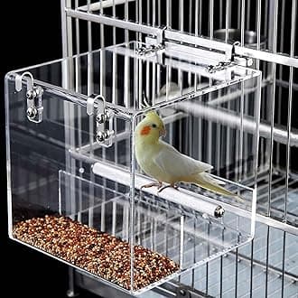 Automatic Acrylic Bird Feeder for Cage, No Mess - Small Bird Parrots, Canary, Parakeet, Budgerigar, Crested Myna, Cockatiel (XL)