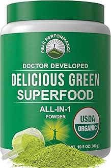 Peak Performance Organic Greens Superfood Powder. Best Tasting Super Greens Powder with 25+ Organic Ingredients for Max Energy and Athletic Performance. Vegan Keto Green Juice Daily Drink