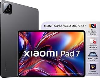 XIAOMI Pad 7 |Qualcomm Snapdragon 7+ Gen 3 |28.35cm(11.16") Display |12GB, 256GB |3.2K CrystalRes Display |HyperOS 2 |68 Billion+ Colours |Dolby Vision Atmos |Quad Speakers |Wi-Fi 6e |Graphite Grey
