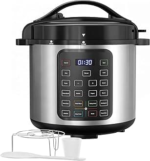 Simple Deluxe 16-in-1 Electric Pressure Cooker, 8QT Stainless Steel & Non-Stick Multi Cooker for Slow Cook, Meat Stew, Cake, Porridge, Multigrain, Dishwasher Safe, Silver
