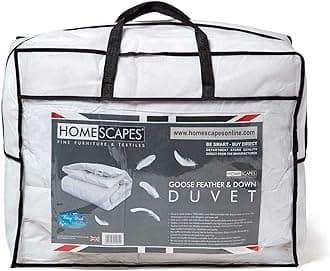HOMESCAPES Double All Seasons (9 Tog + 4.5 Tog) - Luxury White Goose Feather & Down Duvet - RDS Certified - 100% Cotton Anti Dust Mite & Down Proof Fabric - Anti Allergen - Quilt