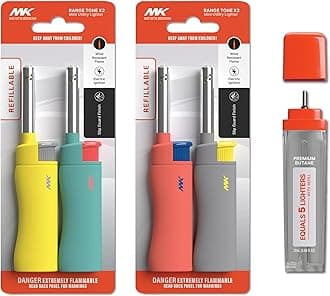 - Lighter 4PCS Candle Lighters with Refillable, Windproof Flame, Ideal as Lighter for Candle, BBQ, Random Colors (Tone-4PC)