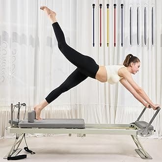 Pilates Reformer Reformer Pilates Machine Foldable with Jump Board for Home and Gym Workouts 5 Color Cords Suitable for Advanced and Beginners with Belt Spring