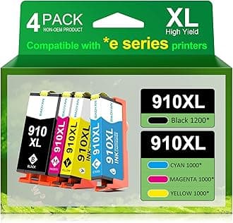 910XL Ink Cartridges Replacement for HP 910xl Ink Cartridges Combo Pack with OfficeJet Pro 8025e 8015e 8028e 8035e 8025 8035 8020 Printer (Black, Cyan, Magenta, Yellow)