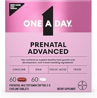One A Day Women’s Prenatal Advanced Complete Multivitamin with Brain Support* with Choline, Folic Acid, Omega-3 DHA & Iron for Pre, During and Post Pregnancy, 60+60 Count (120 Count Total Set)