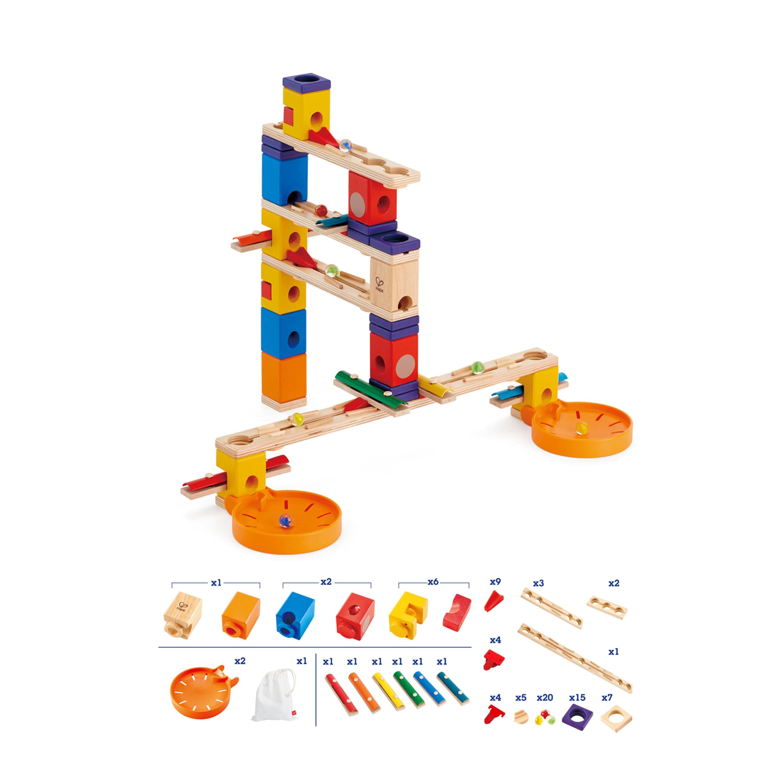 Wooden Quadrilla Marble Run Music Motion Construction with Instruction| 97-Piece STEM Educational Learning Toys for Kids