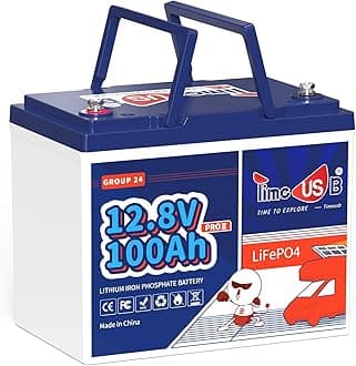 - 12V 100Ah RV LiFePO4 Lithium Battery- BCI Group 24, Timeusb Deep Cycle LiFePO4 Battery Built-in 100A BMS, 1280Wh, Max.15000 Cycles, 10-Year Lifespan for RV, Solar, Trolling Motor, Marine