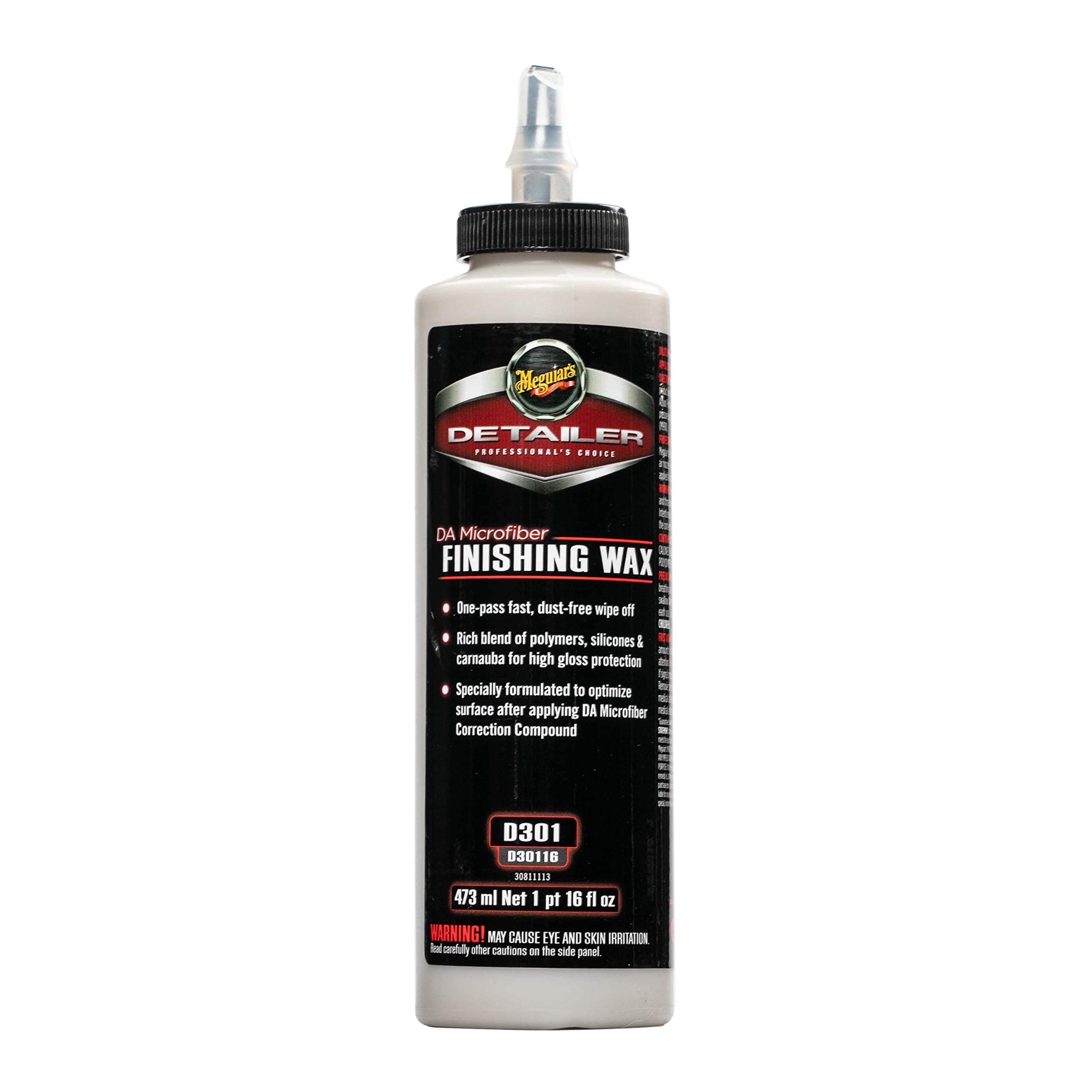 Meguiar's Professional DA Microfiber Finishing Wax D30116 - Pro Microfiber Wax That's Easy to Use and Removes Light Defect while Protecting, Ideal for Use with a DA Microfiber Finishing Disc, 16 Oz