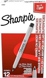 Sharpie Permanent Markers, Ultra Fine Point, Black, 12-Count
