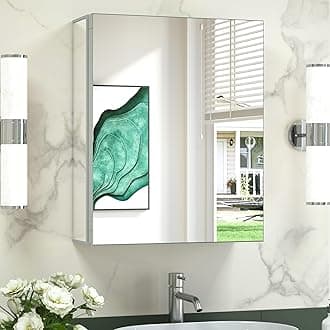 TokeShimi 16x20 Frameless Bathroom Medicine Cabinet with Mirror,Aluminum Bathroom Mirror Cabinet with Full-Overlay Mirrors,Removable Tempered Shelf