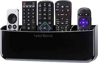 TotalMount Hole-Free Remote Holder – Eliminates the Need to Drill Holes in Your Wall (Premium Black Remote Control Holder for 5 or 6 Remotes)