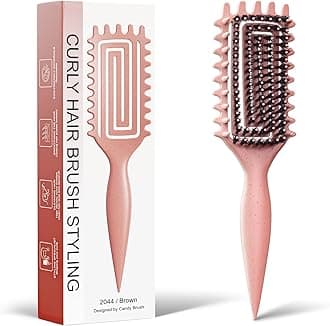 Curly Hair Brush, Curl Defining Brush with Soft Boar Bristles Detangling Tangled Glides, Wide-Teeth Design Effortlessly Shaping & Defining Curls, Curling Definer for Wet & Dry Hair (Beige)