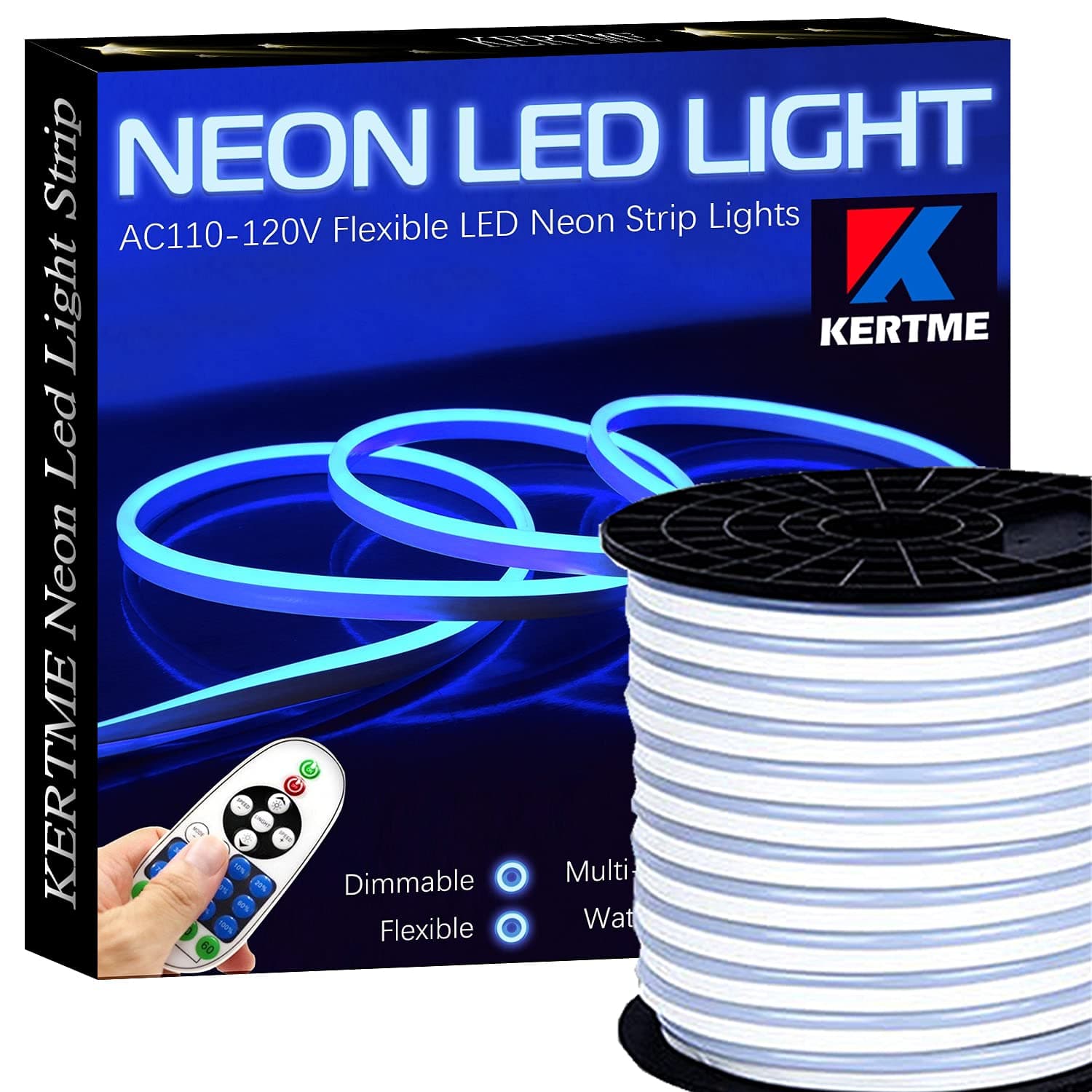 Neon Led Type AC 110-120V LED NEON Light Strip, Flexible/Waterproof/Dimmable/Multi-Modes LED Rope Light + 23 Keys Remote for Home/Garden/Building Decoration (131.2ft/40m, Blue)