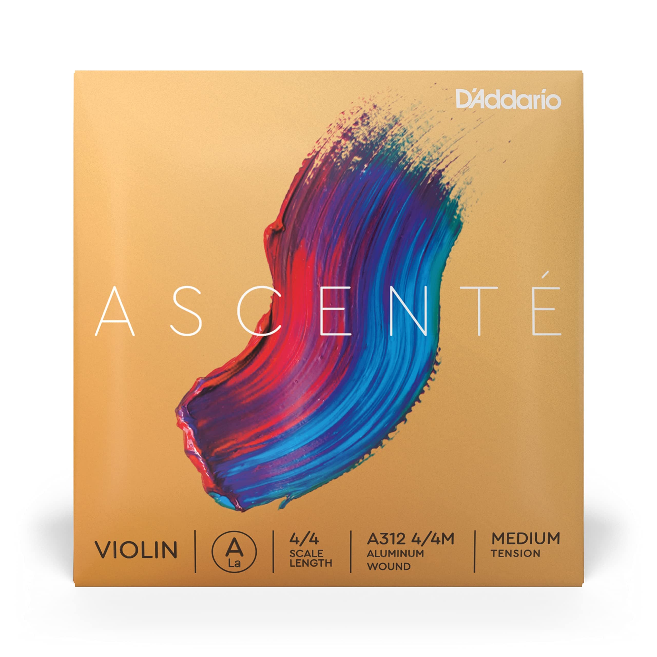 Ascente Violin Strings - Violin Strings with Ball Ends, Synthetic Core - A312 4/4M - A String - 4/4 Scale - Medium Tension