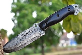 Ottoza Fixed Blade Hunting Knife with Leather Sheath and Horizontal Carry - Cow Horn Handle - Full Tang Outdoor Survival and Camping Knife for Men 408