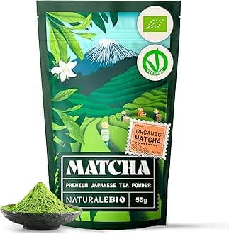 NaturaleBio Japanese Organic Matcha Green Tea Powder - Premium Grade - 50g. Tea Produced in Japan, Uji, Kyoto. Use for Drinking, Smoothie Making and with Milk. Vegan & Vegetarian Friendly