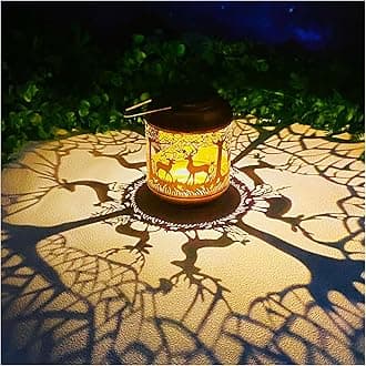 Deer Solar Lanterns Outdoor Waterproof Hanging Solar Lights Deer Gifts for Women Men Metal Decorative LED Lanterns for Yard,Patio,Lawn,Tabletop,Pathway,Landscape,Garden Decor