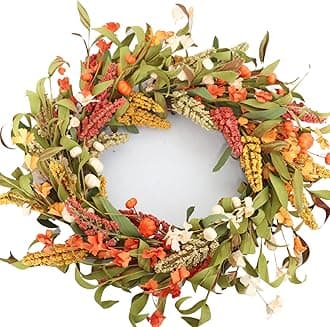 Autumn Hydrangea Pumkins Wreaths for Front Door 40 CM Artificial Fall Door Wreath for Thanksgiving Harvest Decorations Wall Window Party Wedding Decor Indoor Outdoor (Off White)