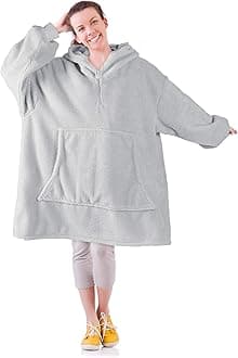 Solaris Quarter Zipper Wearable Blanket Hoodie, Super Warm Comfortable Lightweight Oversized Shearling Pullover for Men & Women, Best Gift for Loves, Light Gray