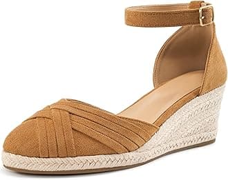Womens Wedge Sandals Dressy: Brown 8 Ankle Strap Espadrille Wedges for Women - Casual Closed Toe Wedding Shoes