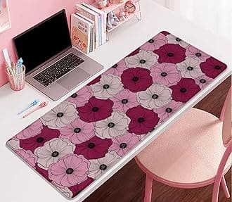 Abstract Floral Mouse Pad Desk Pad,Boho Art Flowers Extended Gaming Mouse Mat with Stitched Edges Non-Slip Waterproof Rubber Base Mous Mat for Office Home Game Desk Pad(27.5X11.8 in)