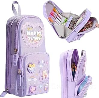 All School Bag Pencil CASE Big Size Mix, Purple Or Pink Happy Time Pencil Case, S, Pencil Case