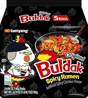 Samyang Buldak Korean Spicy Chicken Stir Fried Ramen Original Flavor Spicy Noodles Authentic Korean Ramyun 4.94 oz (Pack of 5)
