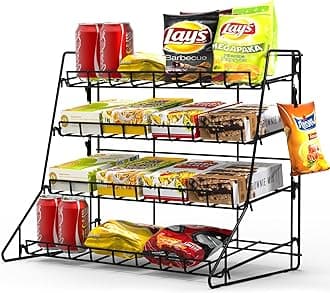 Black Metal Retail Display Rack - Countertop Snack Organizer Shelf, Merchandise Display Stand for Retail Store Supplies, Home Theatre Concession Stand