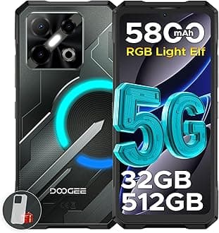 DOODEE Blade GT Pro 5G Rugged Phone with LED Light Effect,32GB+512GB/2TB Rugged Smartphone,6.72” FHD+120Hz, 5800 mAh Android Phone,100MP+32MP AI Camera/Face& Finger ID/NFC,Black