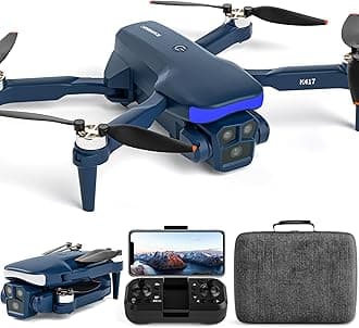 K417 Drone with Camera 1080P HD,Blue LED Lights AI Drones,90° Electric Adjustable with 2 Cameras for Adults,FPV Transmission,Remote Control Quadcopter with Altitude Hold for Beginners,Carry Case