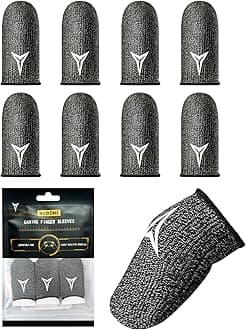 8 Pack Gaming Finger Sleeves for Mobile Gaming, 0.3mm Silver Fiber, Smooth Operation, Anti-Sweat, Extremely Thin, Finger Sleeves Fit Mobile Phone Tablet Devices(Black)