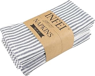 INFEI Plain Striped Cotton Linen Blended Dinner Cloth Napkins - Set of 12 (40 x 30 cm) - for Events & Home Use (Navy)