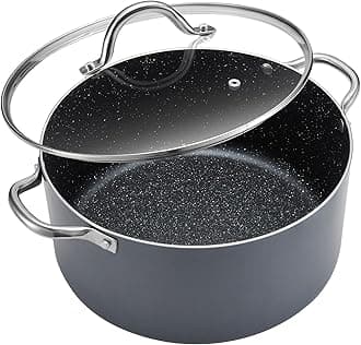 - BEZIA 6 Quart Cooking Pot, Non Stick Induction Stock Pots with Lid, All Stove Compatible, 6 QT Aluminum Soup/Stew Pot For Small Households, Grey