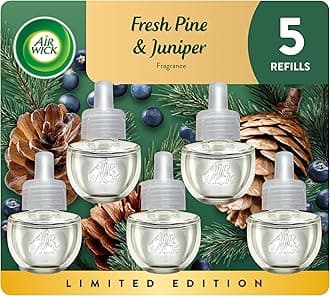 Air Wick Plug-In Scented Oil Refill, 5 Ct, Fresh Pine and Juniper, Air Freshener, Essential Oils, Fall Scent, Fall Décor