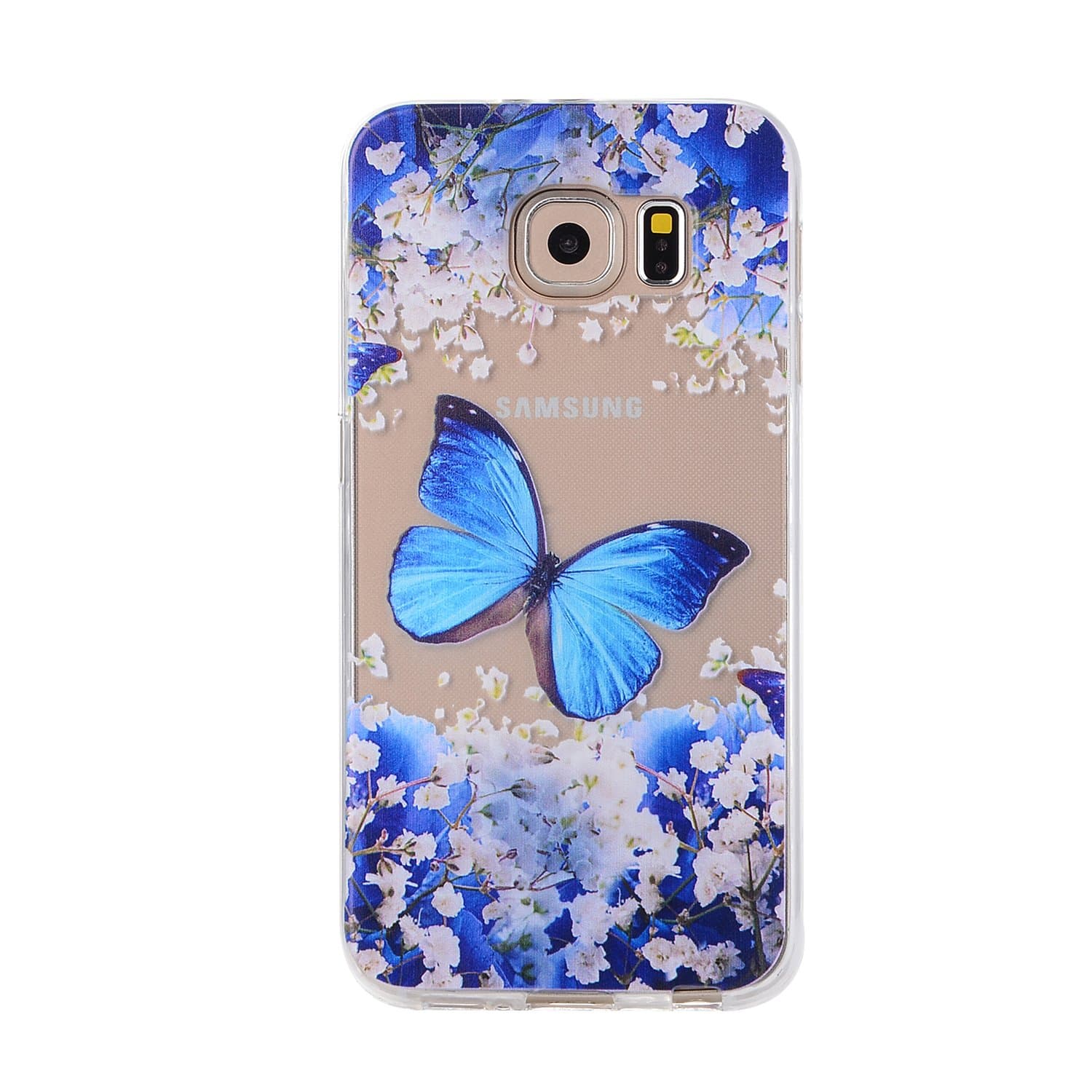 Daminfe Samsung Galaxy Note 5 Colorful TPU Case, Cute Pattern Soft Silicone Crystal Clear Transparent Case Thin Slim TPU Cover for Samsung Galaxy Note 5-Blue Butterfly,White Flower