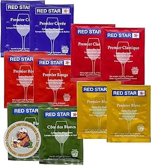 Red Star Sampler Wine Yeast (10 Pack) - Great for Making Wine Cider Mead Kombucha at Home - 5 g Sachets - Saccharomyces cerevisiae - Sold by CAPYBARA Distributors Inc.